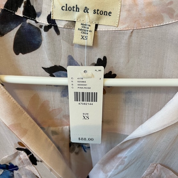 NWT! Cloth & Stone Anthropologie Tavira Sheer Floral Blouse pink/rose XS - Picture 8 of 11